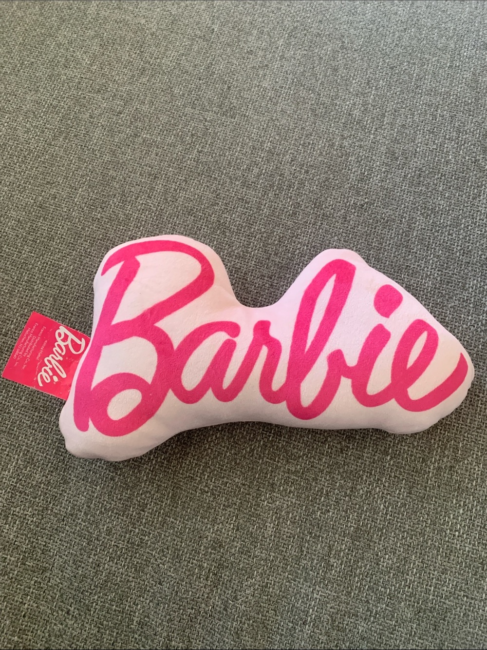 Mini Barbie Pink Script Logo Plush Pillow 11”L